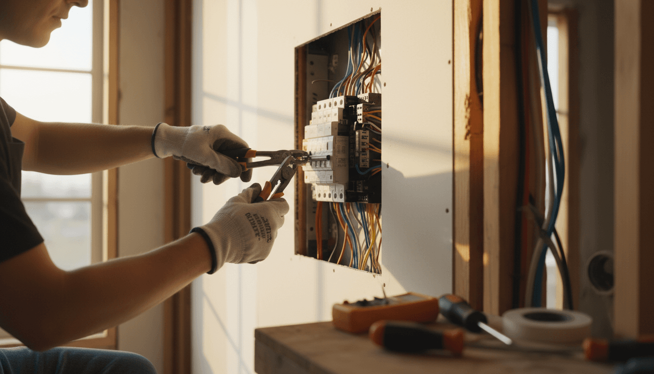 Licensed electrician consulting a homeowner during a residential service visit